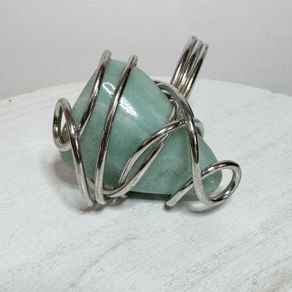 Amazonite Stone Silver Wire Wrapped Ring Bohemian Hippie Boho Size 8 - Picture 5 of 6